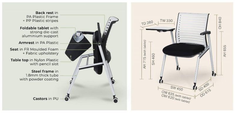 ACE Training Chair a Nestable Student Writing Pad Chair - Office Chair Dubai